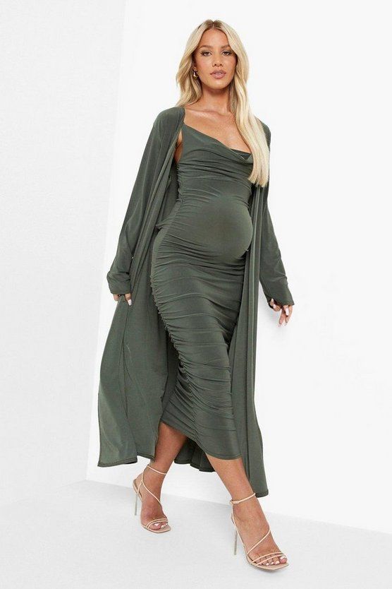 Maternity Strappy Cowl Neck Dress And Duster | Boohoo.com (US & CA)