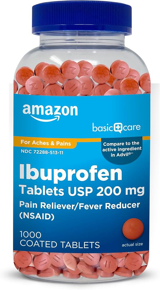 Amazon Basic Care Ibuprofen Tablets, Fever Reducer and Pain Relief from Body Aches, Headache, Art... | Amazon (US)