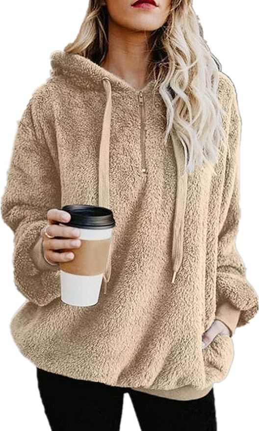 Yanekop Womens Sherpa Pullover Fuzzy Fleece Sweatshirt Oversized Hoodie With Pockets | Amazon (US)