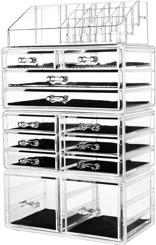 HBlife Makeup Organizer Acrylic Cosmetic Storage Drawers and Jewelry Display Box with 12 Drawers,... | Amazon (US)