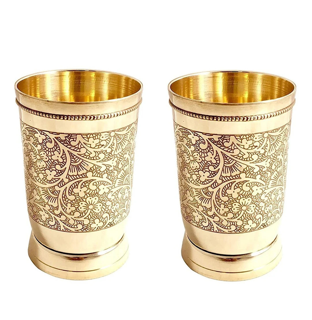 Indian Handmade Pure Brass Embossed Glass Tumbler Water - Etsy | Etsy (US)