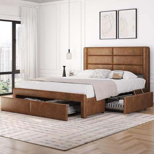 Yaheetech Queen Bed Frame with 2 USB Charging Stations/Port for Type A&Type C/3 Storage Drawers,L... | Amazon (US)