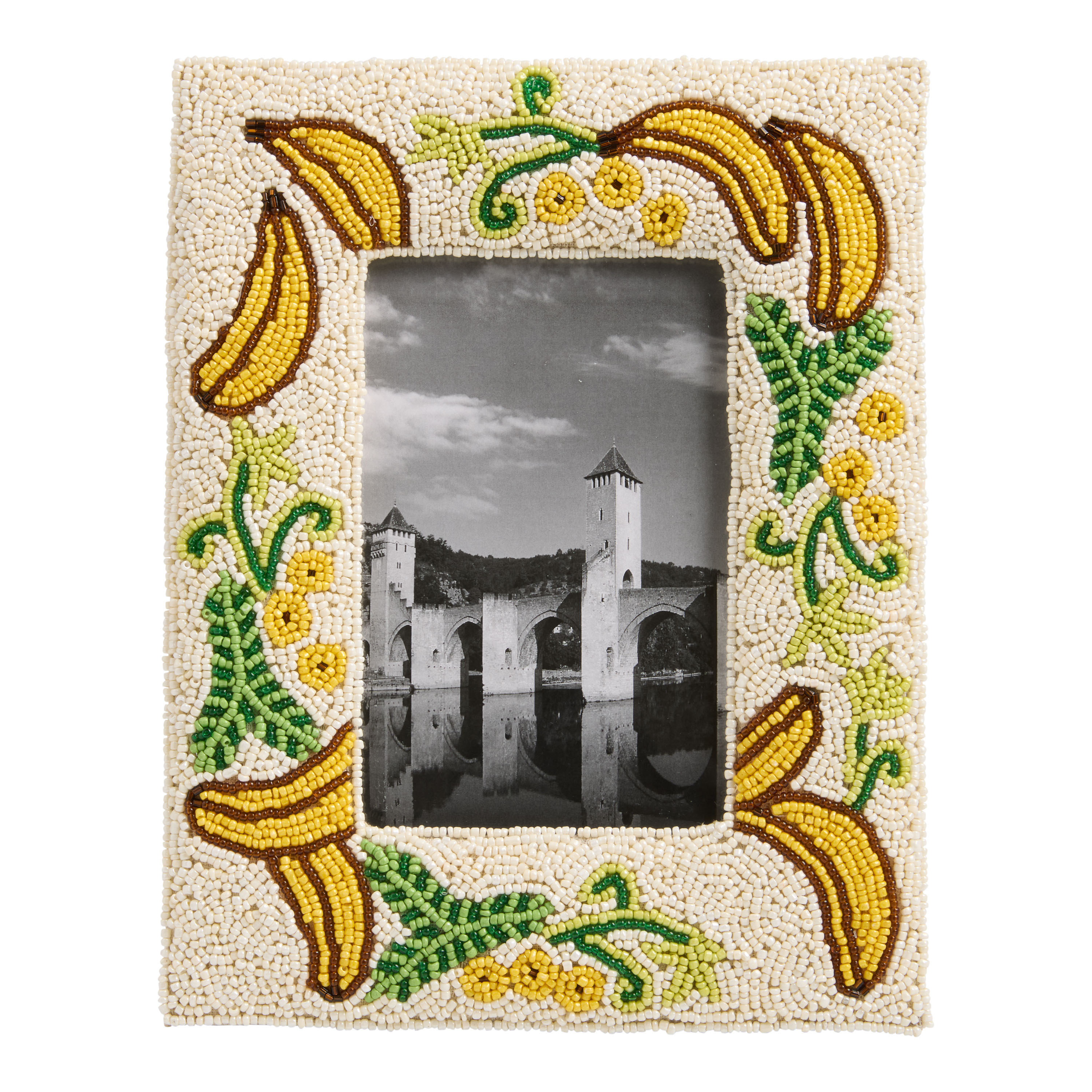 White and Yellow Beaded Bananas Frame | World Market