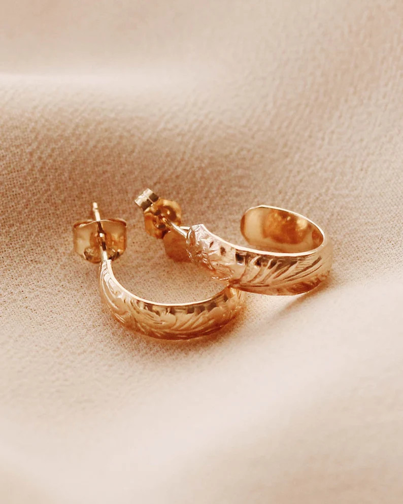 Floral Thick Hoops Flower Earrings 14K Gold Filled E1232 - Etsy | Etsy (US)