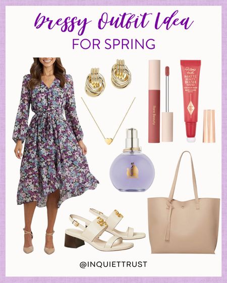 Here's a dressy outfit idea you can copy: cute floral midi dress, white blocked heel, neutral handbag, gold accessories and more!
#preppystyle #outfitinspo #springfashion #capsulewardrobe

#LTKitbag #LTKSeasonal #LTKstyletip