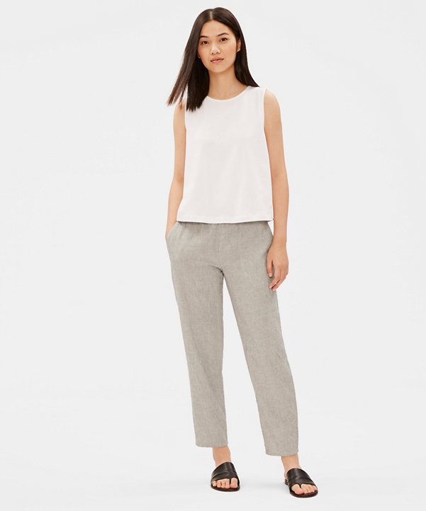 Organic Cotton Linen Ticking Stripe Slouchy Pant | Eileen Fisher