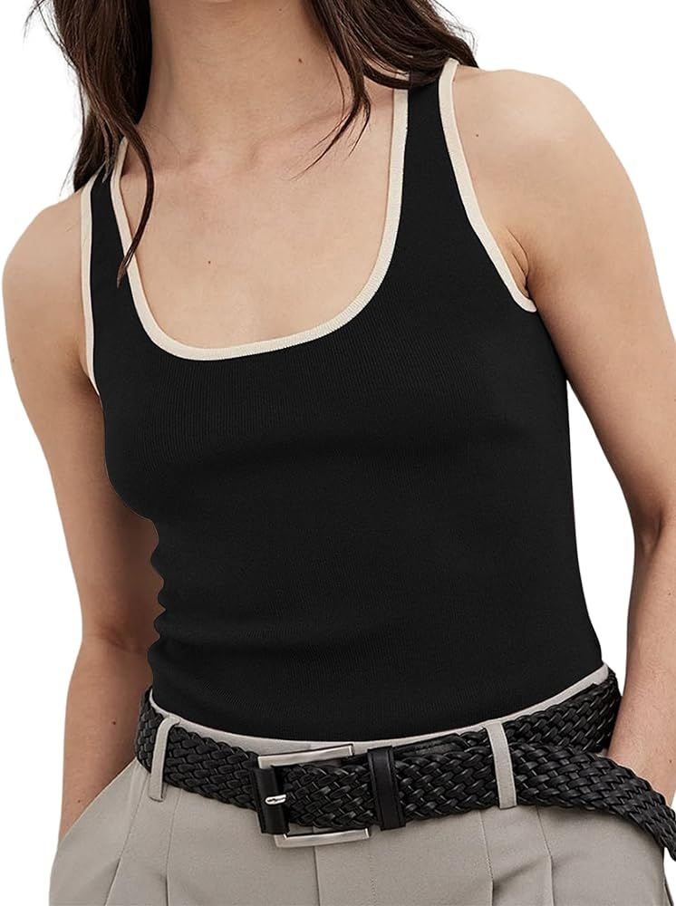 Meladyan Women Reversible Scoop Neck Color Block Knit Tank Going Out Top Sleeveless Contrast Casu... | Amazon (US)