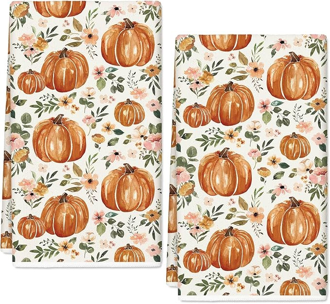 Fall Kitchen Dish Towel 18 x 28 Inch Floral Pumpkin Dishcloth Rustic Autumn Farmhouse Hand Drying... | Amazon (US)