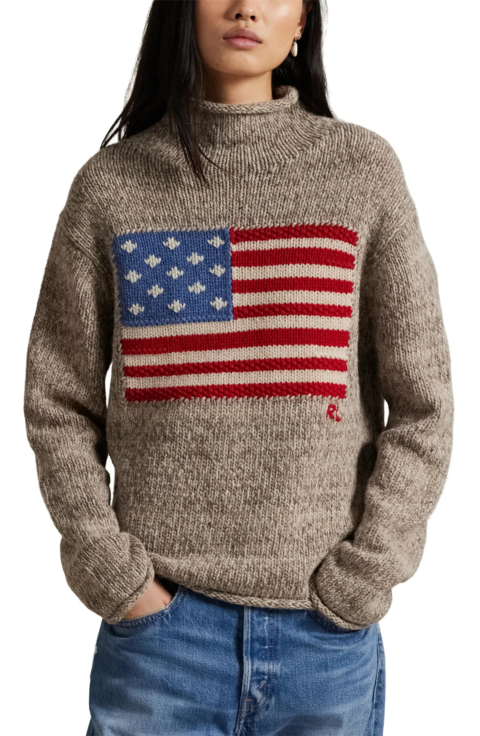Intarsia Flag Mock Neck Wool Blend Sweater | Nordstrom