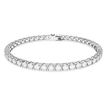 Matrix Tennis bracelet, Round cut, White, Rhodium plated by SWAROVSKI | SWAROVSKI