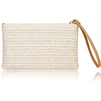 COOKOOKY Womens Straw Clutch Bag Bohemian Summer Beach Straw Purse Zipper Wristlet Wallets for Wo... | Amazon (US)
