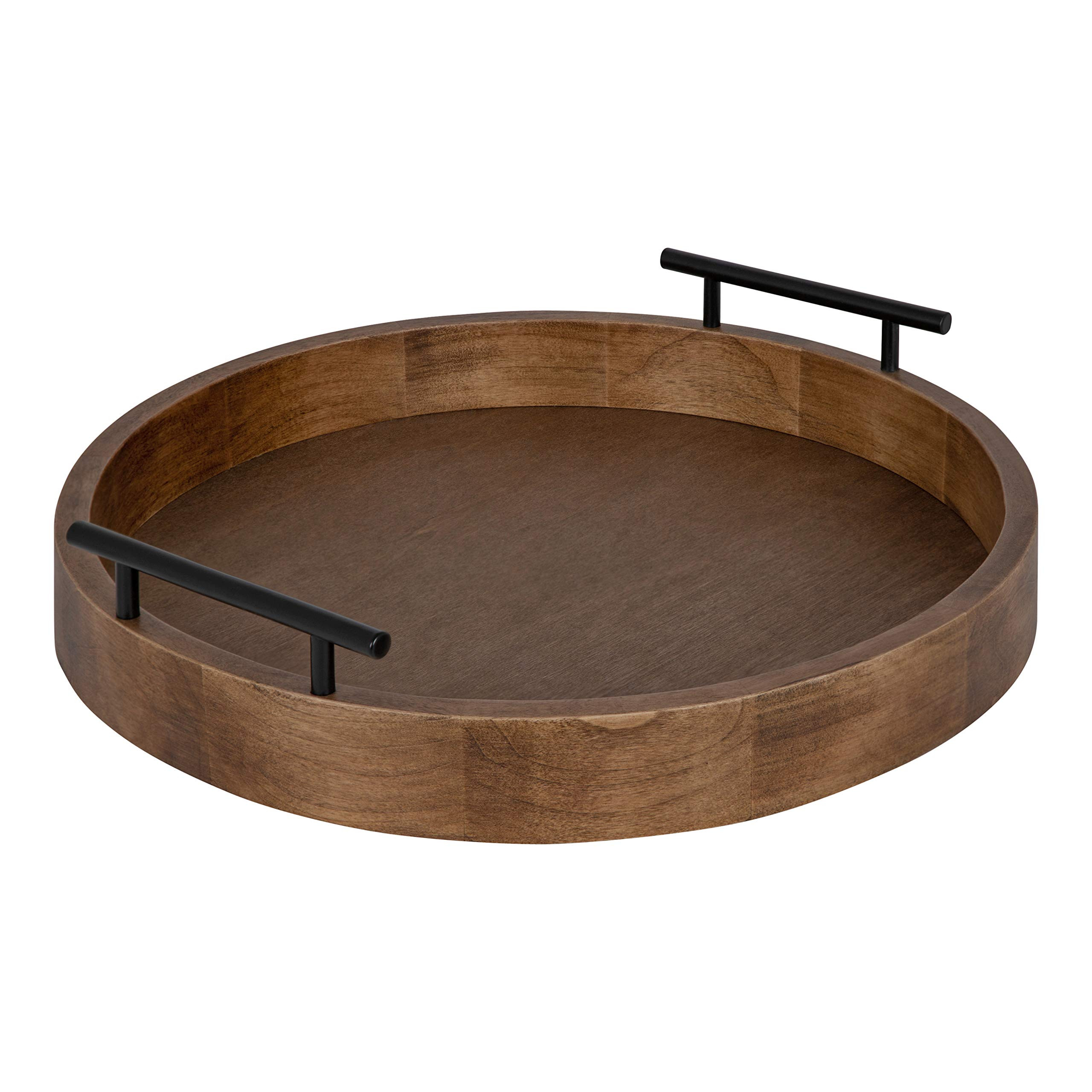 Kate and Laurel Lipton Modern Round Wood Tray, 15.5" Diameter, Rustic Brown with Black Handles, D... | Amazon (US)