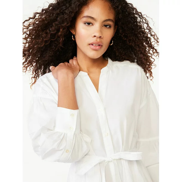 Free Assembly Women's Tiered Mini Shirt Dress with Long Sleeves, Sizes XS-XXL | Walmart (US)