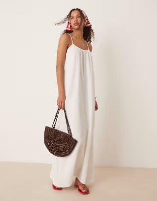 VILA crinkle cotton maxi cami slip dress in white | ASOS | ASOS (Global)