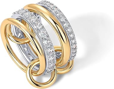 PAVOI 14K Gold Plated Interlocked Stackable Rings for Women - Statement Mixed Metals Multi Ring S... | Amazon (US)