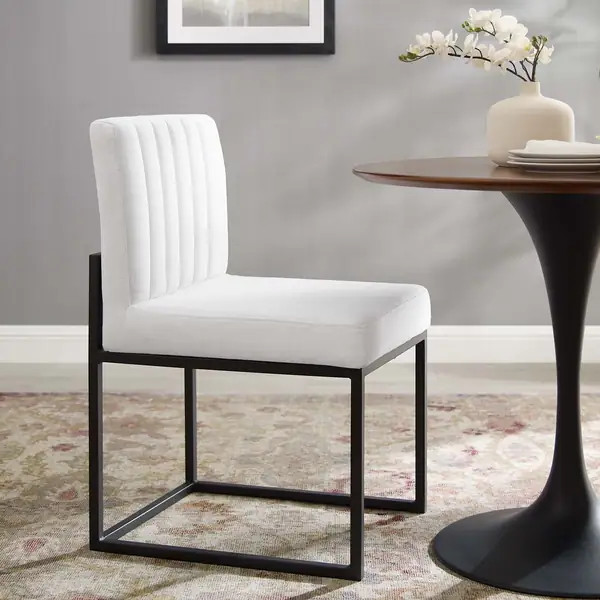 Carriage Channel Tufted Sled Base Upholstered Fabric Dining Chair - Black White | Bed Bath & Beyond