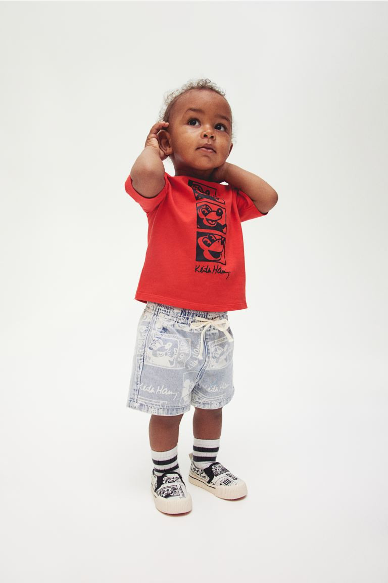 Patterned Denim Shorts - Regular waist - Knee-length - Light denim blue/patterned - Kids | H&M US | H&M (US + CA)