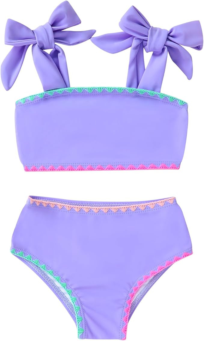 YOUNGER TREE Toddler Baby Girls Swimsuit Two Piece Solid Color Stripe Swimwear Summer Beach Bikin... | Amazon (US)