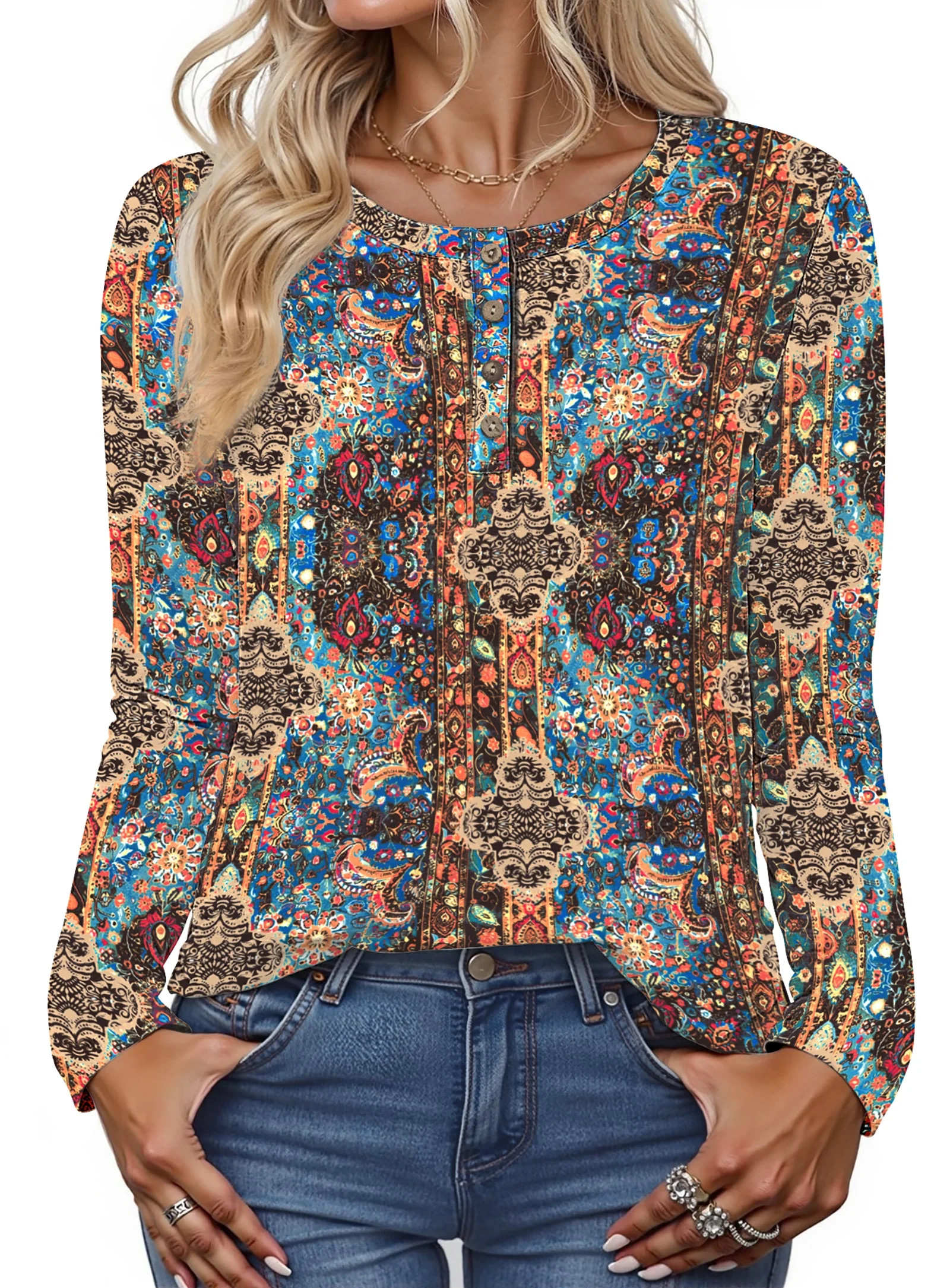 Fantaslook Blouses for Women Henley Long Sleeve Shirts Dressy Casual Fall Tops Work Blouses | Walmart (US)