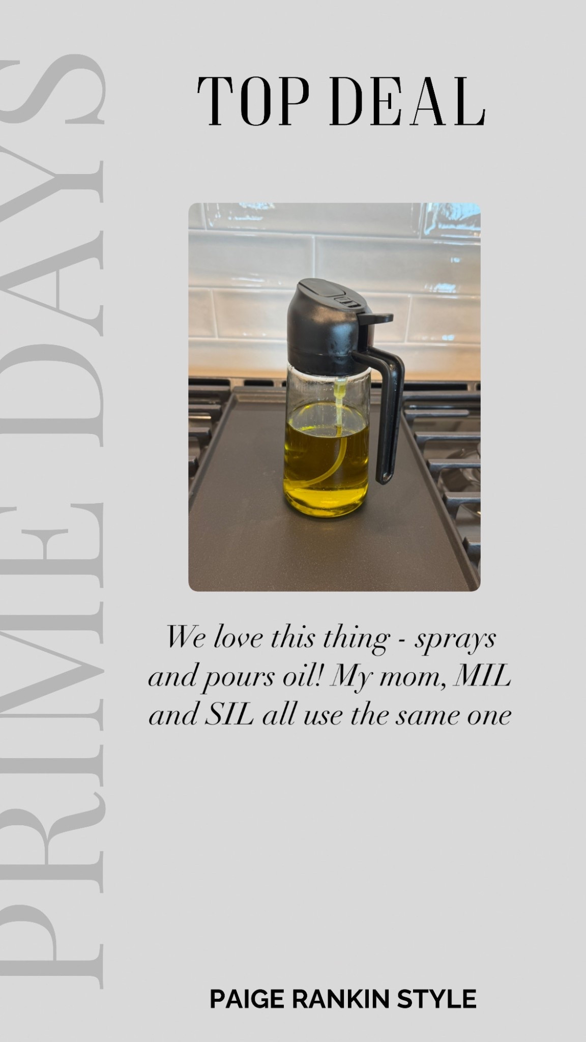 My favorite oil sprayer! 

Prime day, Amazon prime deal, kitchen, prime kitchen

#LTKSaleAlert #LTKSeasonal #LTKFamily