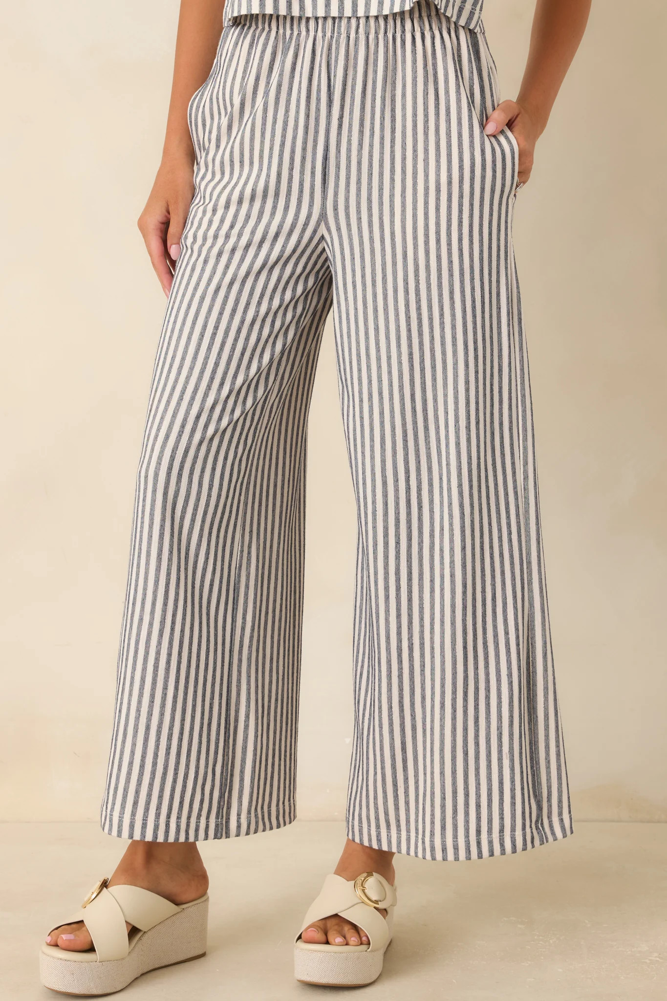 Z Supply Scout Navy & Ivory Cotton Knit Stripe Pants | Red Dress
