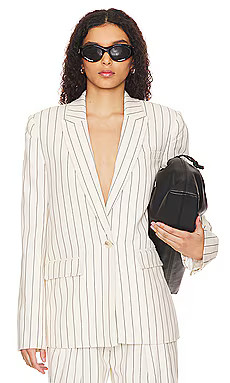 House of Harlow 1960 x REVOLVE Celia Oversized Blazer in Cream & Indigo from Revolve.com | Revolve Clothing (Global)
