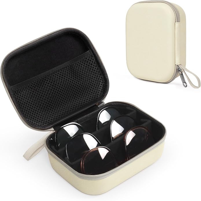 Bukere Travel Sunglasses Organizer Case, PU Leather Adjustable Slots for Multiple Glasses, Hard E... | Amazon (US)