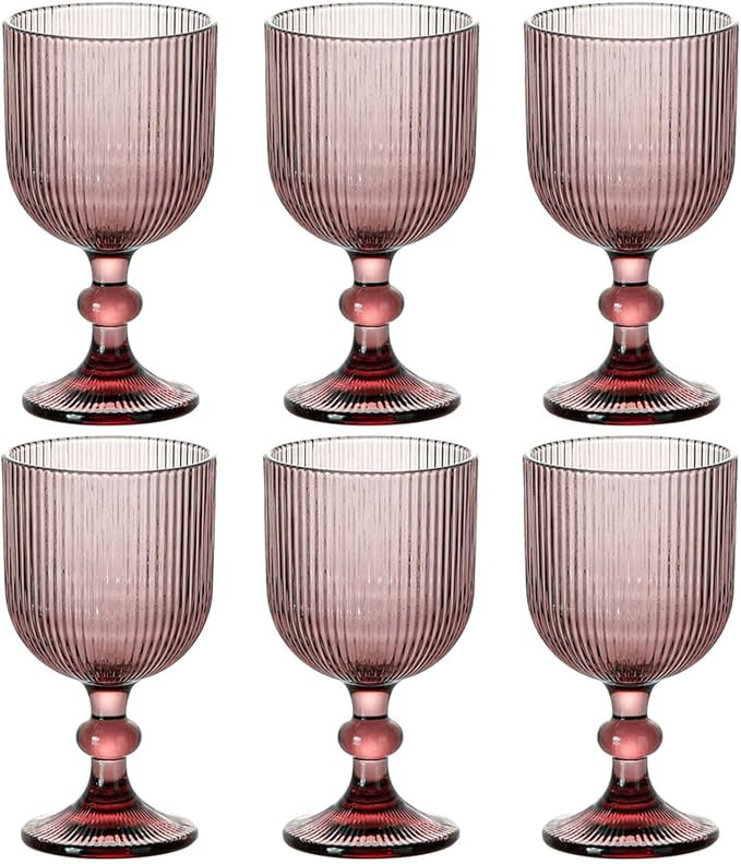 Purple Glasses Drinking Water Goblets set of 6 Colored Wine Glasses 13oz Pink Vintage Glassware f... | Amazon (US)