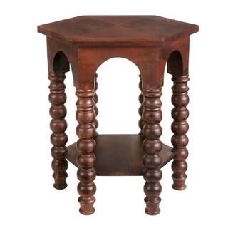 Home Decorators Collection Castine Hexagonal Walnut Finish Wood End Table with Detailed Legs (22 ... | The Home Depot