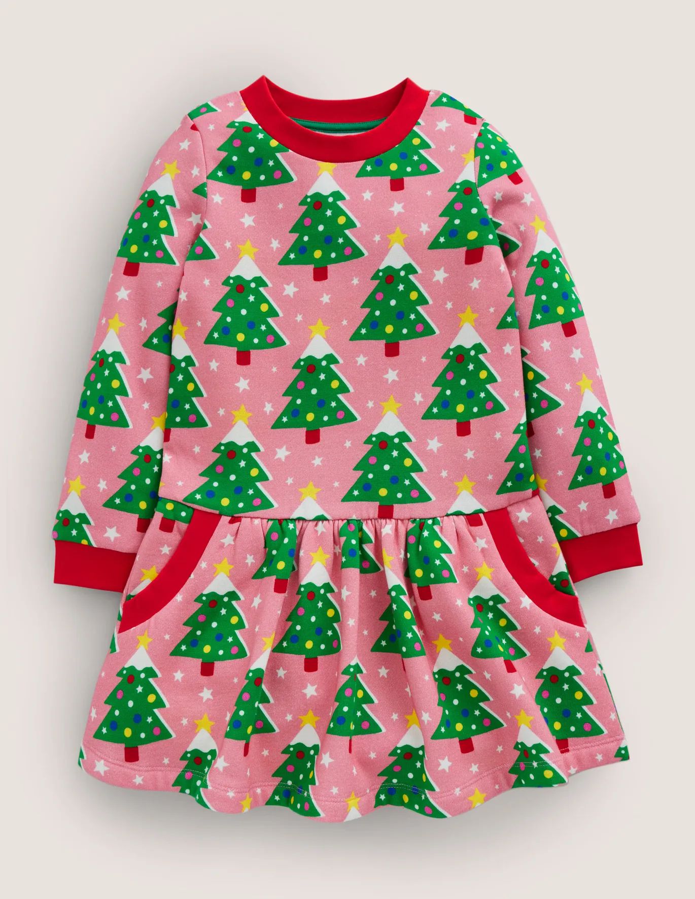 Cosy Printed Sweatshirt Dress - Formica Pink Christmas Trees | Boden (US)