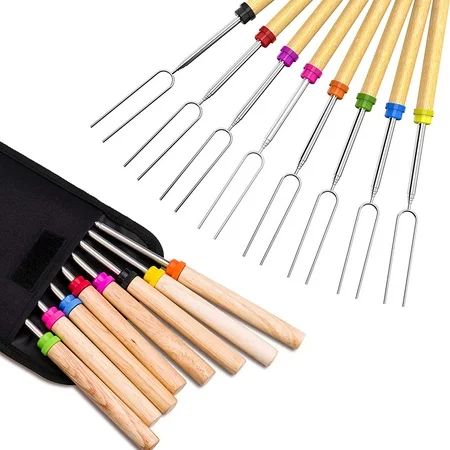 32" Marshmallow Roasting Sticks Set of 8 BBQ Skewers, Smores & Hot Dog Fork with Wooden Handle an... | Walmart (US)