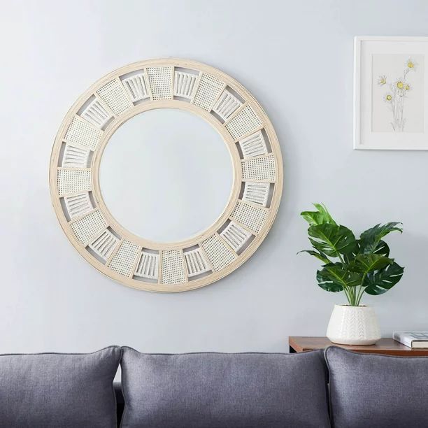 Woven Linen and Rope White Wash Bamboo 34.25" Round Wall Mirror - Walmart.com | Walmart (US)