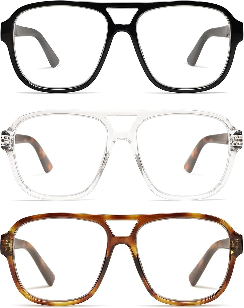 AMOMOMA 3 Pack Oversized Aviator Spring Hinge Reading Glasses for Women Men,Retro Blue Light Comp... | Amazon (US)
