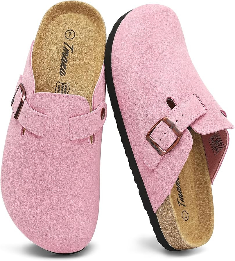 Cork Footbed Suede Clogs for Women - Memory Foam Orthopedic House Shoes with Arch Support Size 6-... | Amazon (US)