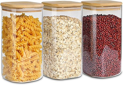 ComSaf Airtight Glass Storage Canister with Wood Lid (50oz), Clear Food Storage Container Jar wit... | Amazon (US)