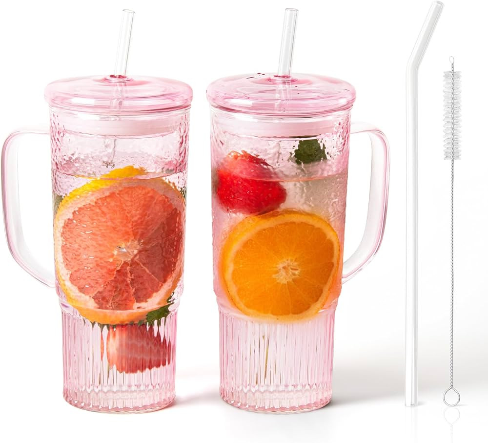 Glass Cups with Lids and Straws，24oz Glass Tumbler with Handle Iced Coffee Cup for Hot & Cold D... | Amazon (CA)