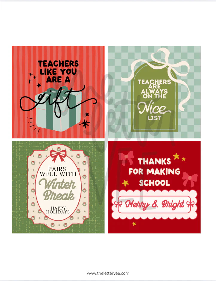 Christmas Teacher Tags + Flags | Teacher Appreciation Printables | The Letter Vee