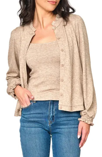 GIBSONLOOK Ruffle Accent Cardigan in Oatmeal Sand at Nordstrom Rack, Size Small | Nordstrom Rack