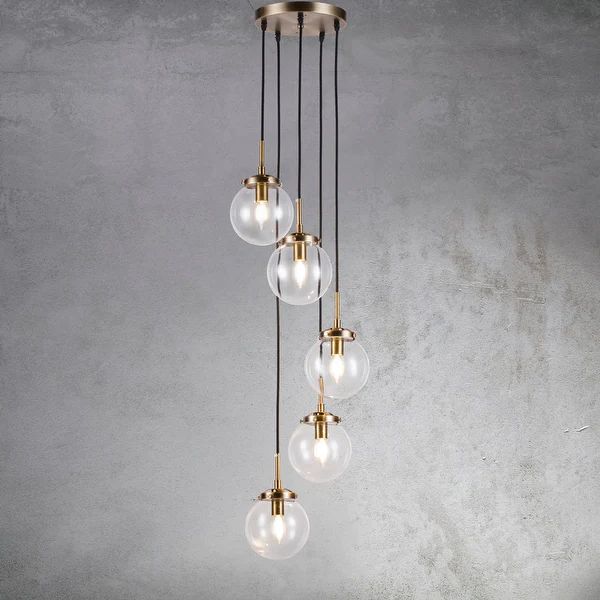 5-Lights Modern Staircase Clear Globe Bubble Glass Linear Chandelier Gold Light - Overstock - 364... | Bed Bath & Beyond