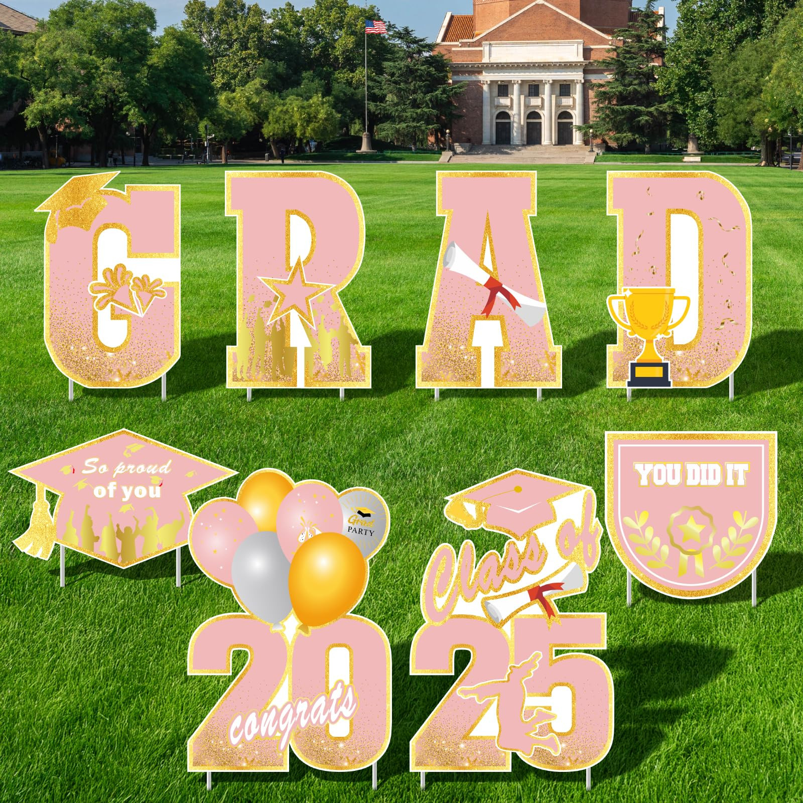 24 Inch High GRAD Yard Signs Graduation Decoration, Class of 2025 Graduation Signs, Waterproof Gr... | Amazon (US)