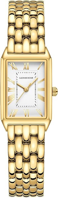 Gold Watches for Women with Vintage Rectangular Case,White Roman Dial,Stainless Steel Band,Adjust... | Amazon (US)