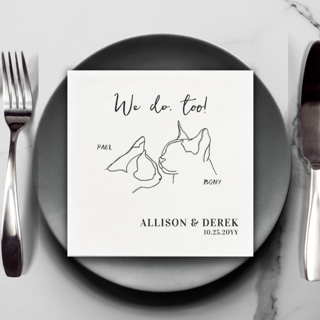 Custom Cute Pet Name Minimalist Cats Pet Wedding  Napkins | Zazzle