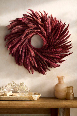 Burgundy Umbrella Sedge Dried Wreath | Anthropologie (US)