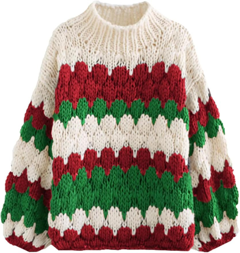 ZAFUL Womens Cute Sweaters Trendy 2025 Color Block Pullover Sweater Cable Knit Jumper Tops | Amazon (US)