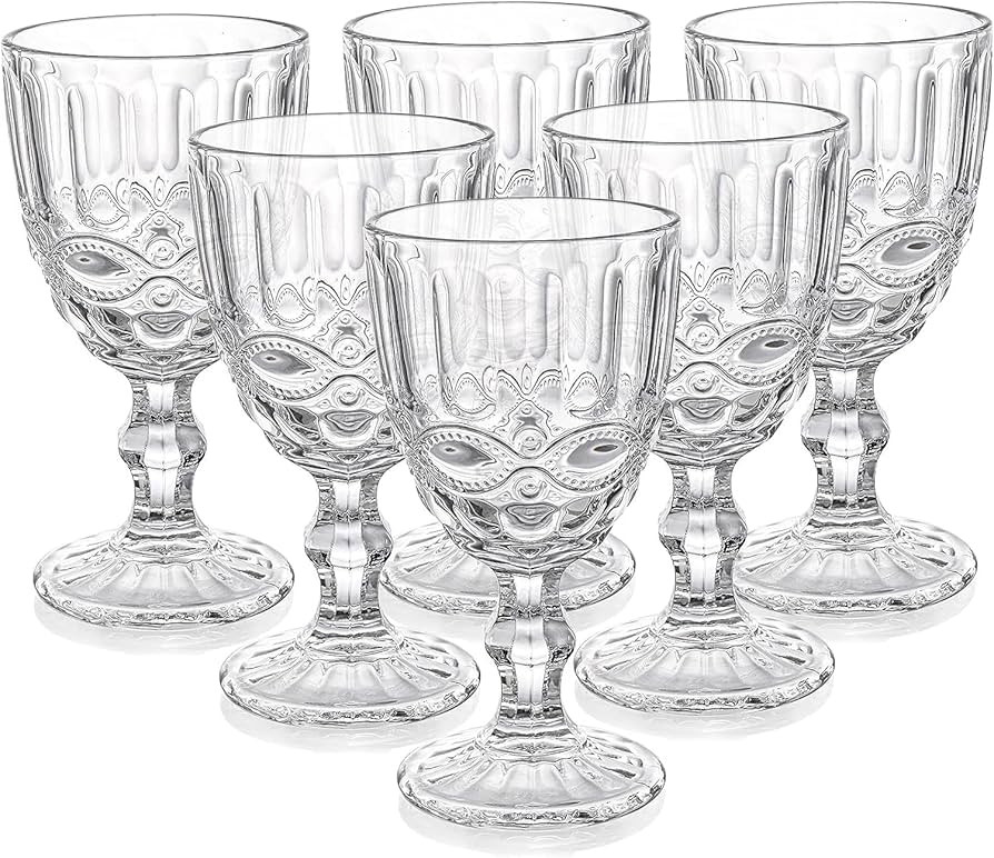 Youeon 6 Pack Wine Glasses Goblets, 10 Oz Clear Water Goblets, Red Wine Glasses Set with Embossed... | Amazon (US)