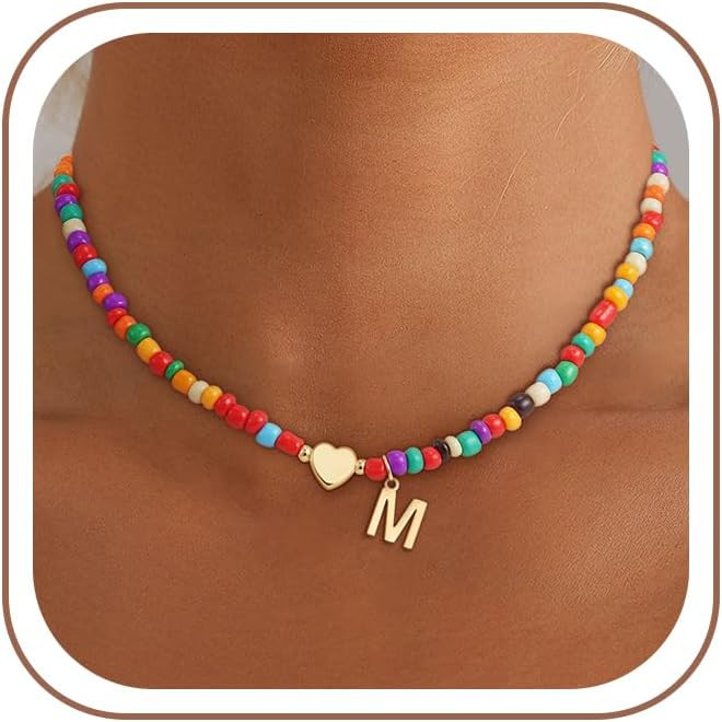 Easter Basket Stuffers Gifts for Kids Girls - Colorful Beaded Initial Necklace Teen Girls Trendy ... | Amazon (US)