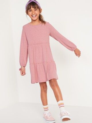 Rib-Knit Tiered Long-Sleeve Dress for Girls | Old Navy (US)