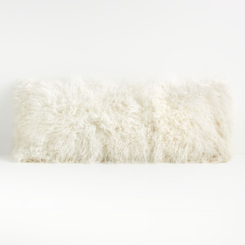 Pelliccia Ivory Mongolian Sheepskin Lumbar Pillow 36"x16" + Reviews | Crate and Barrel | Crate & Barrel