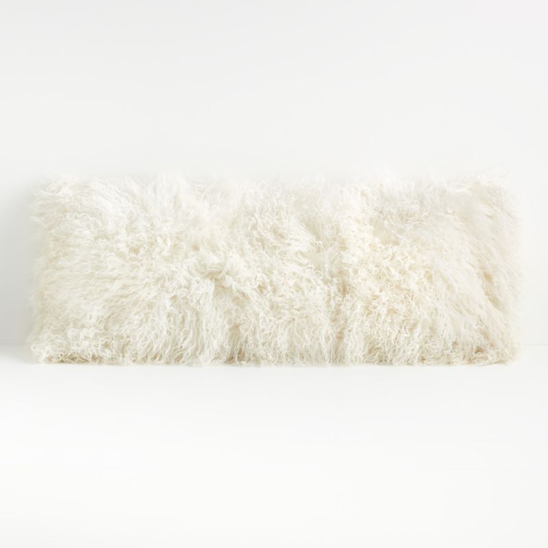 Pelliccia Ivory Mongolian Sheepskin Lumbar Decorative Throw Pillow Cover 36"x16" + Reviews | Crat... | Crate & Barrel