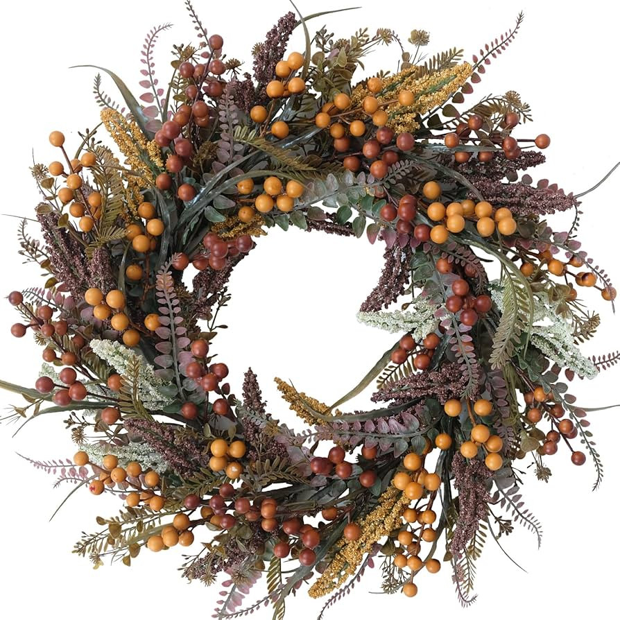 idyllic Fall Wreaths for Front Door 22 Inch, Handmade Fall Leaves Wreath for Autumn with Yellow B... | Amazon (US)